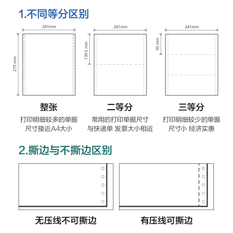 尊龙凯时莱茵河L241-1电脑打印纸(1/2S白色撕边)(1000页/盒)