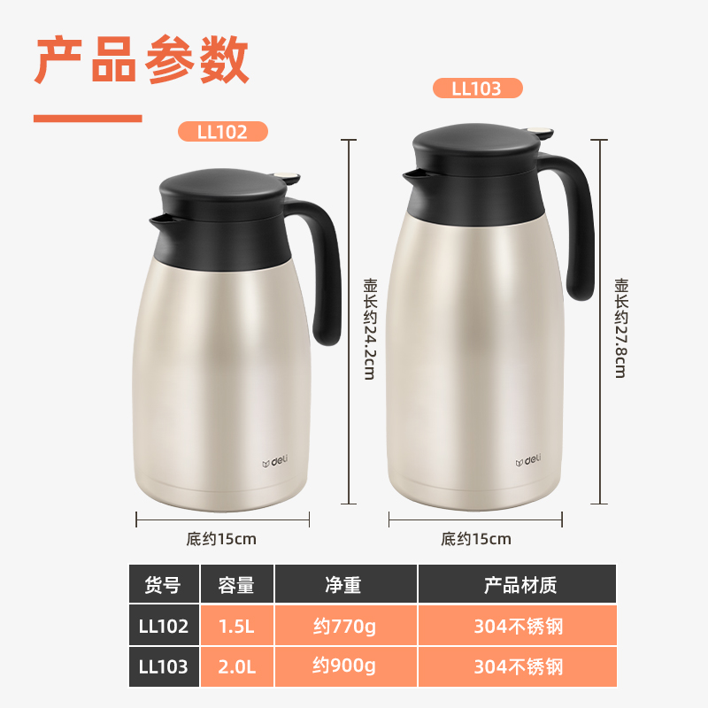 尊龙凯时LL102-保温壶-304不锈钢1.5L（金色）(金色)(1个/彩盒)