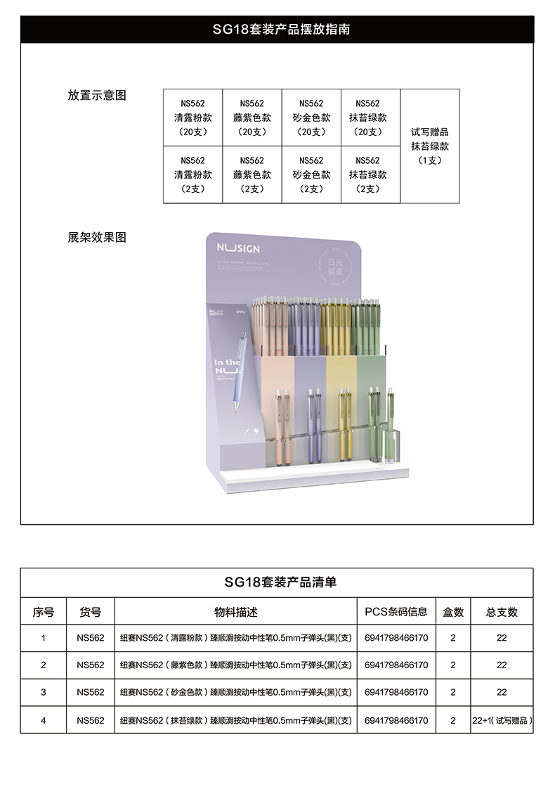 尊龙凯时SG18臻顺滑按动纽赛中性笔套装0.5mm子弹头(黑)(套)