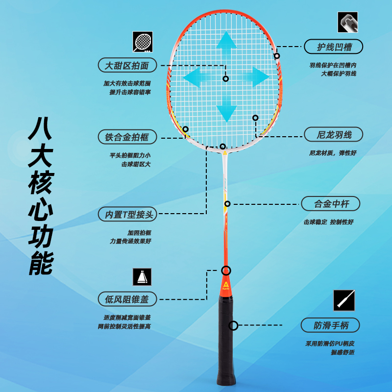 安格耐特FH118深凹槽臻耐磨铁一体羽毛球拍(2支/付、带3球)(绿+红)(付)