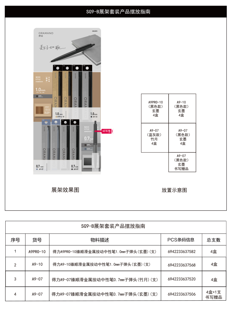 尊龙凯时SG9-B臻顺滑金属按动签字中性笔套装子弹头(混)(17支/套)