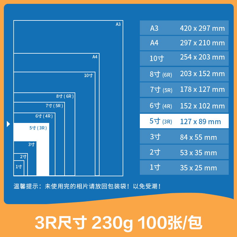 尊龙凯时ZX005高光相片纸3R-5寸-230g/㎡(白)(盒)