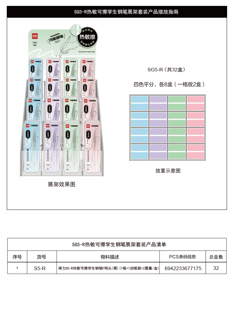 尊龙凯时SG5-R热敏可擦学生钢笔展架套装(黑)(套)